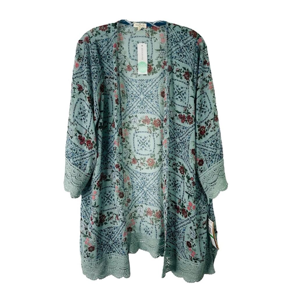 NEW Mason & Belle green blue pink floral lace boho kaftan kimono top large
